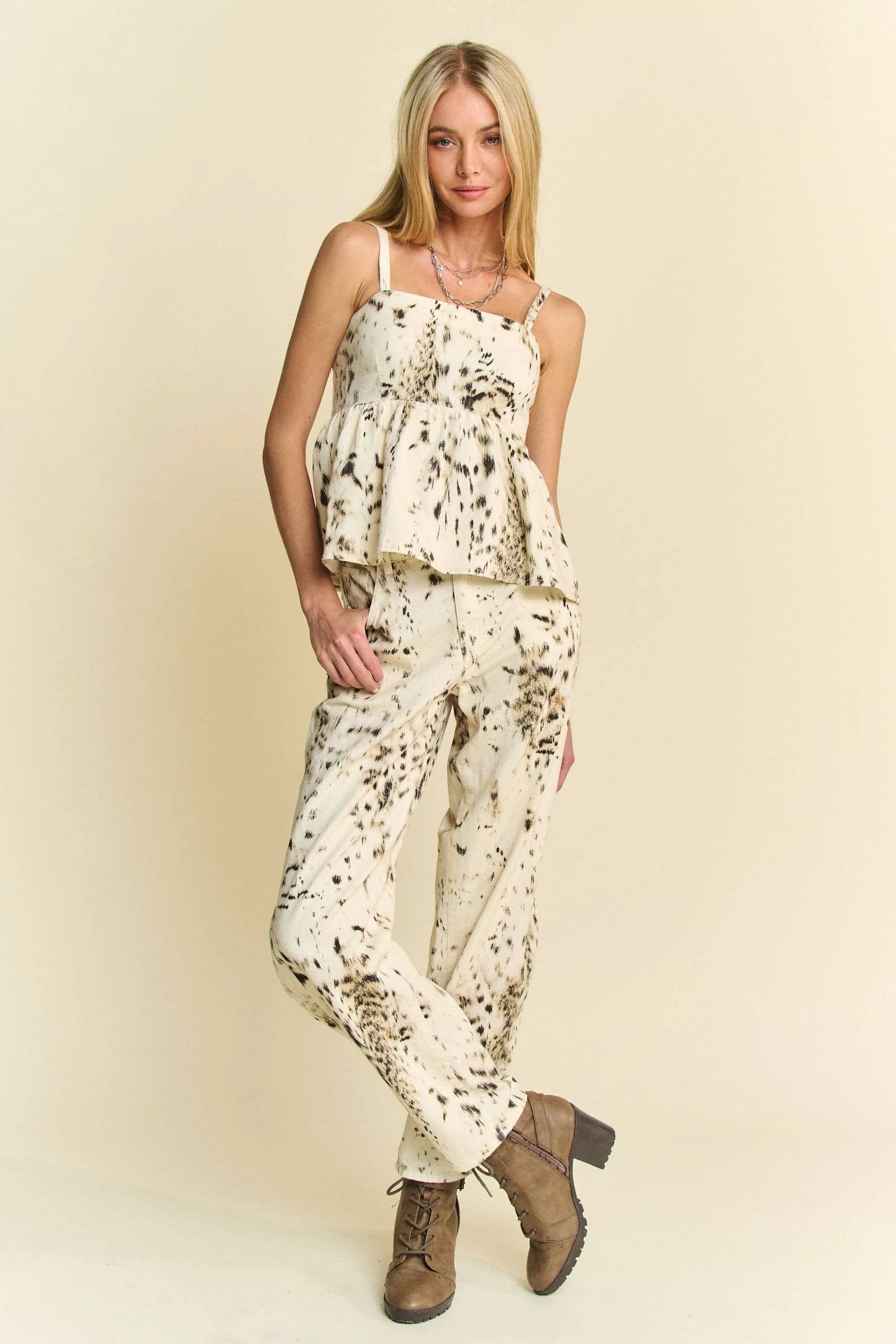 Davi & Dani Abstract Tie Dye Dot Lace Detail Barrel Pants | Pants Daverri Fashions