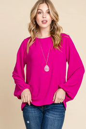 Magenta BOMBOM Textured Balloon Sleeve Blouse | Blouses Daverri Fashions