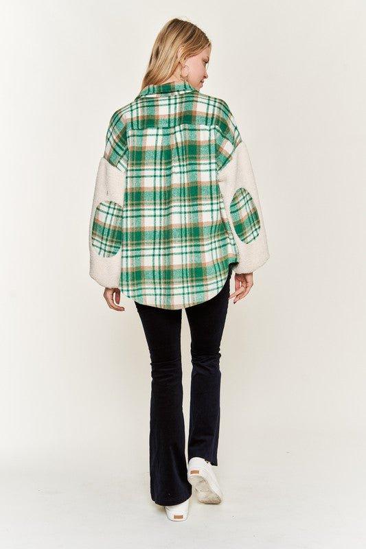 Jade by Jane Plaid Teddy Sleeve Shacket Shackets