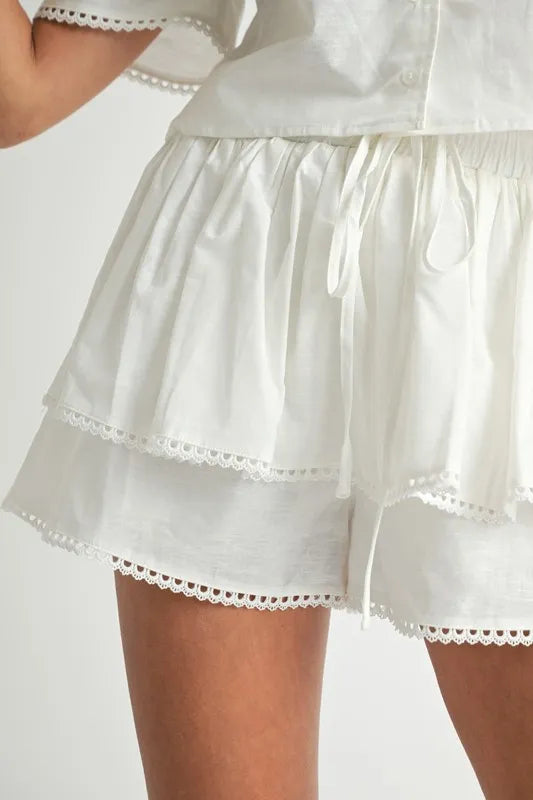 MABLE Collared Button Down Crop Top and Skort Set Outfit Sets