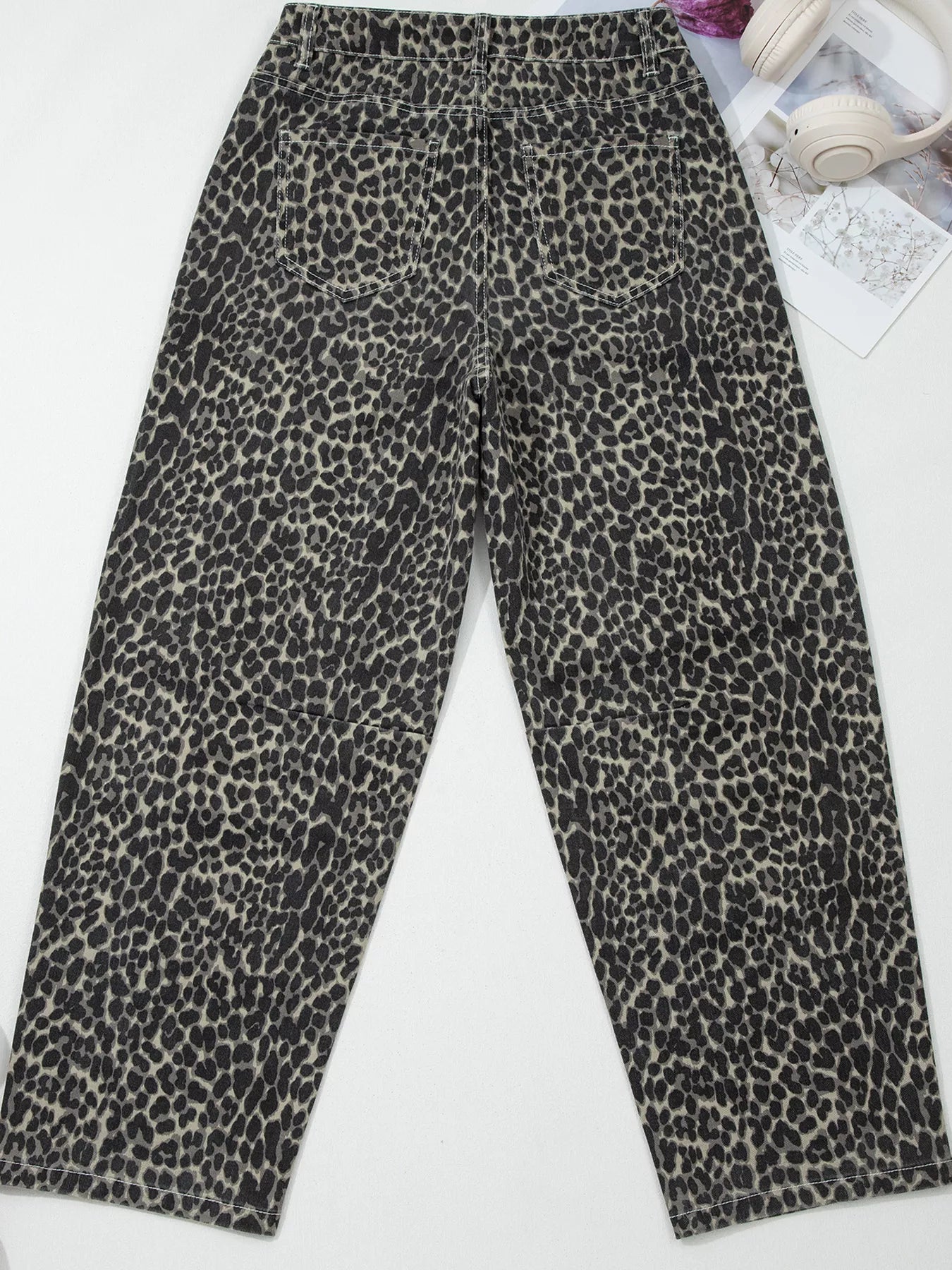 Daverri black and gray leopard print high waist barrel jeans