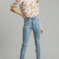Umgee 5-Pockets Distressed Detail Stretch Denim Skinny Jeans with Unfinished Hem DENIM