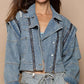 POL Cropped Denim Jacket with Functional Zipper Detail Dusty Blue Denim Jackets