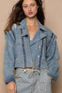 POL Cropped Denim Jacket with Functional Zipper Detail Dusty Blue Denim Jackets