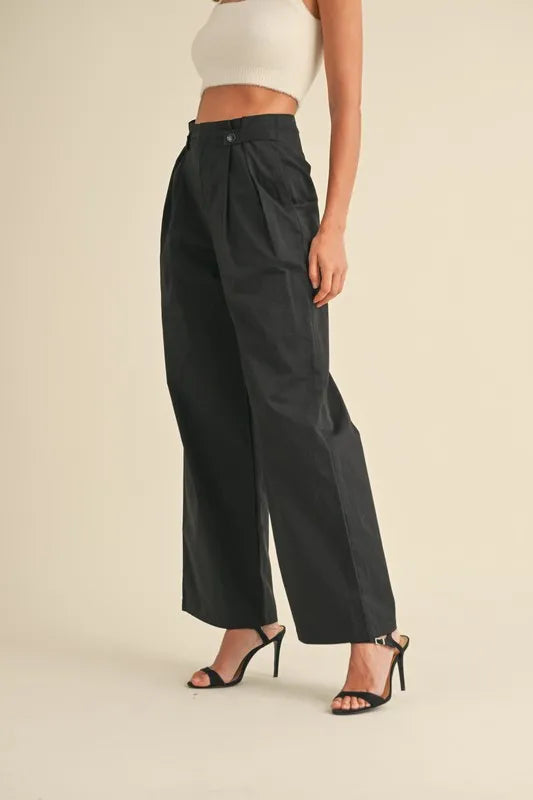 MABLE High Waist Front Pleated Detail Wide Leg Pants Pants