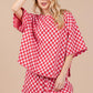 Ces Femme Checkered Round Neck Top and Shorts Set Outfit Sets