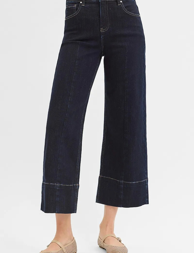 RISEN Tummy Control High Rise Crop Wide Seam Detailed Jeans | Jeans Daverri Fashions