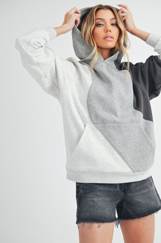 Aemi + Co Color Block Hoodie with Kangaroo Pocket Hoodies