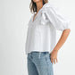 MABLE Stripe Ruffle Shoulder Puff Sleeve Blouse