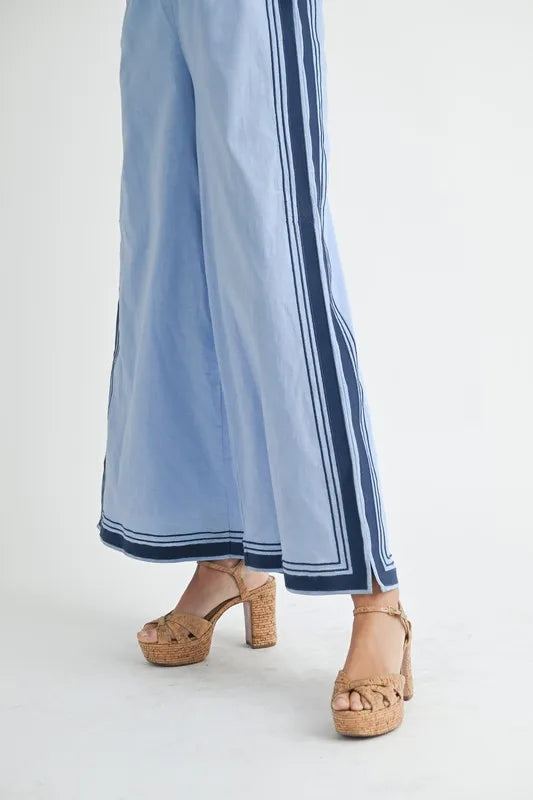 MABLE Linen Mix Chevron Sail Shoulder Strap Jumpsuit Jumpsuits