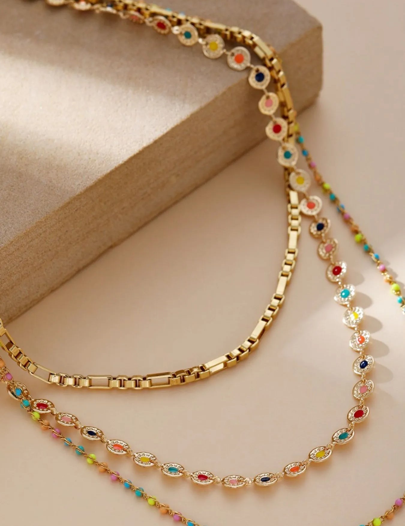 18K Gold-Plated Layered Resin Bead Necklace | Necklaces Daverri Fashions