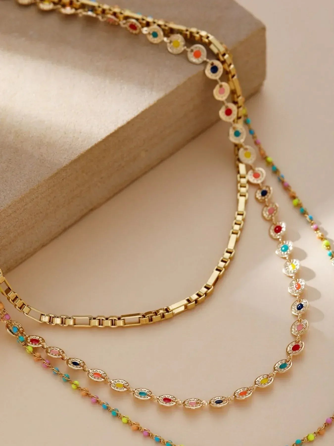 18K Gold-Plated Layered Resin Bead Necklace - DAVERRI FASHIONS