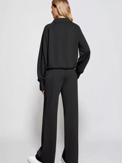 Full Size Half-Zip Sweatshirt and Wide-Leg Pants Set Plus Size | Outfit Sets Daverri Fashions