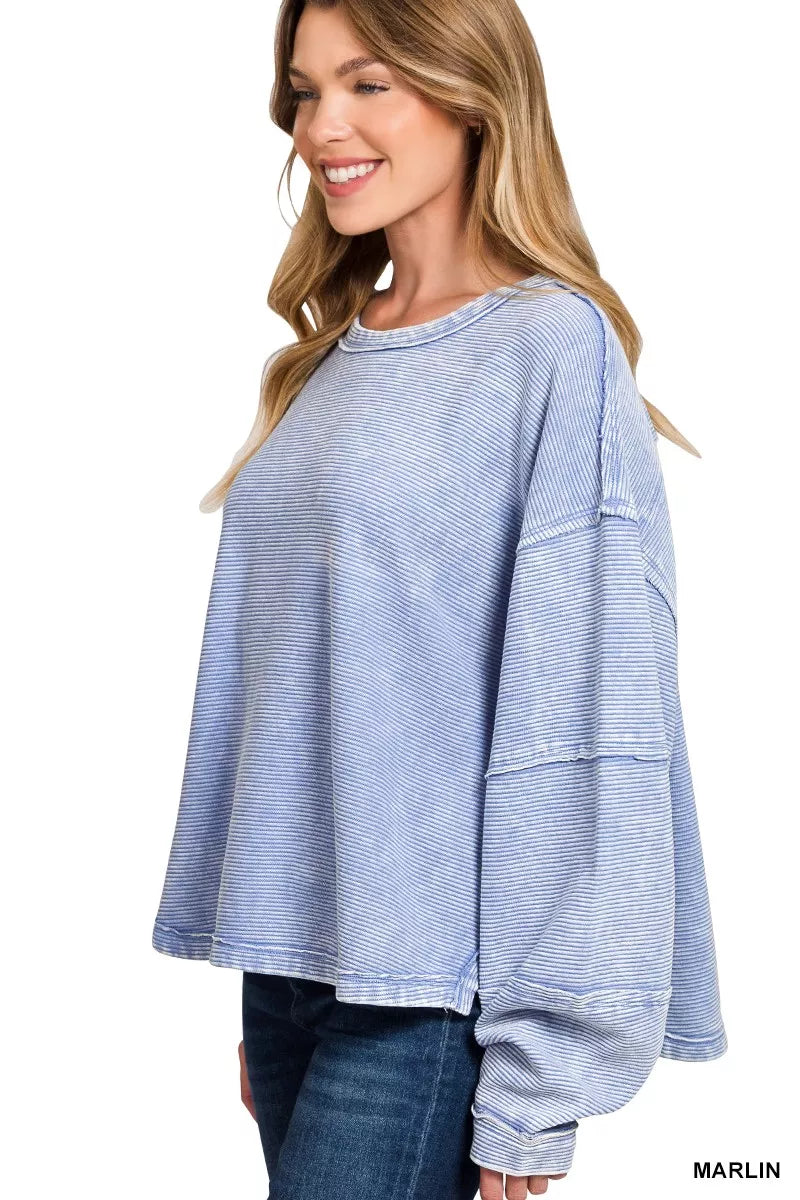 Zenana Acid Washed Exposed-Seam Sweatshirt | Sweatshirts Daverri Fashions