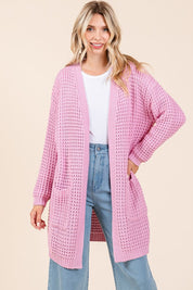 Mittoshop Open Front Long Sleeve Longline Cardigan Pink