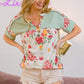 BiBi Floral Button Detail Round Neck Short Sleeve Terry T-Shirt - DAVERRI FASHIONS