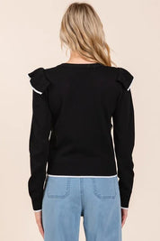 Mittoshop Contrast Trim Ruffled Round Neck Knit Top | Tops Daverri Fashions