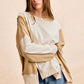 BiBi French terry color block top in beige and cream with relaxed fit