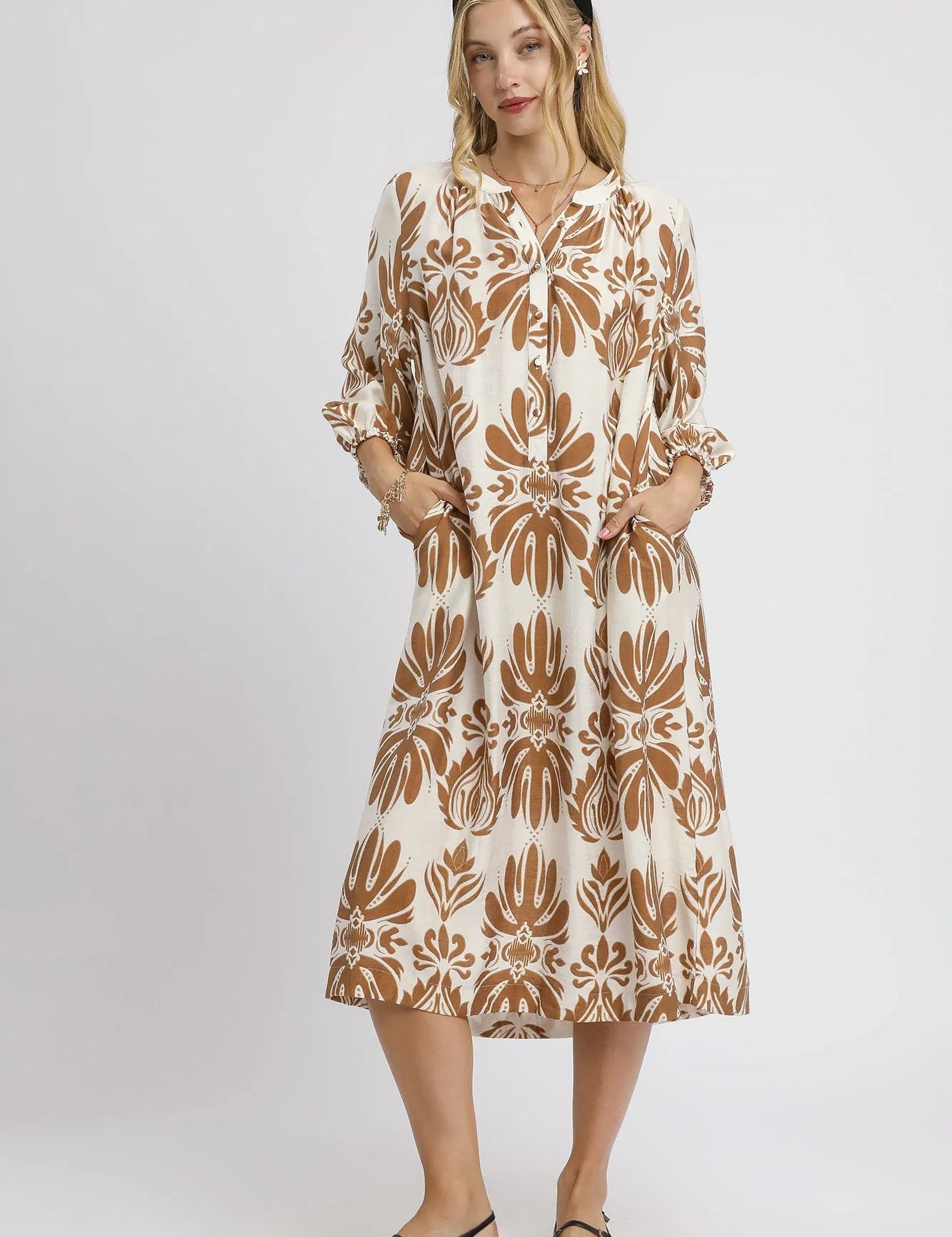 Umgee Mix Abstract Floral Print Midi Dress | Midi Dresses Daverri Fashions
