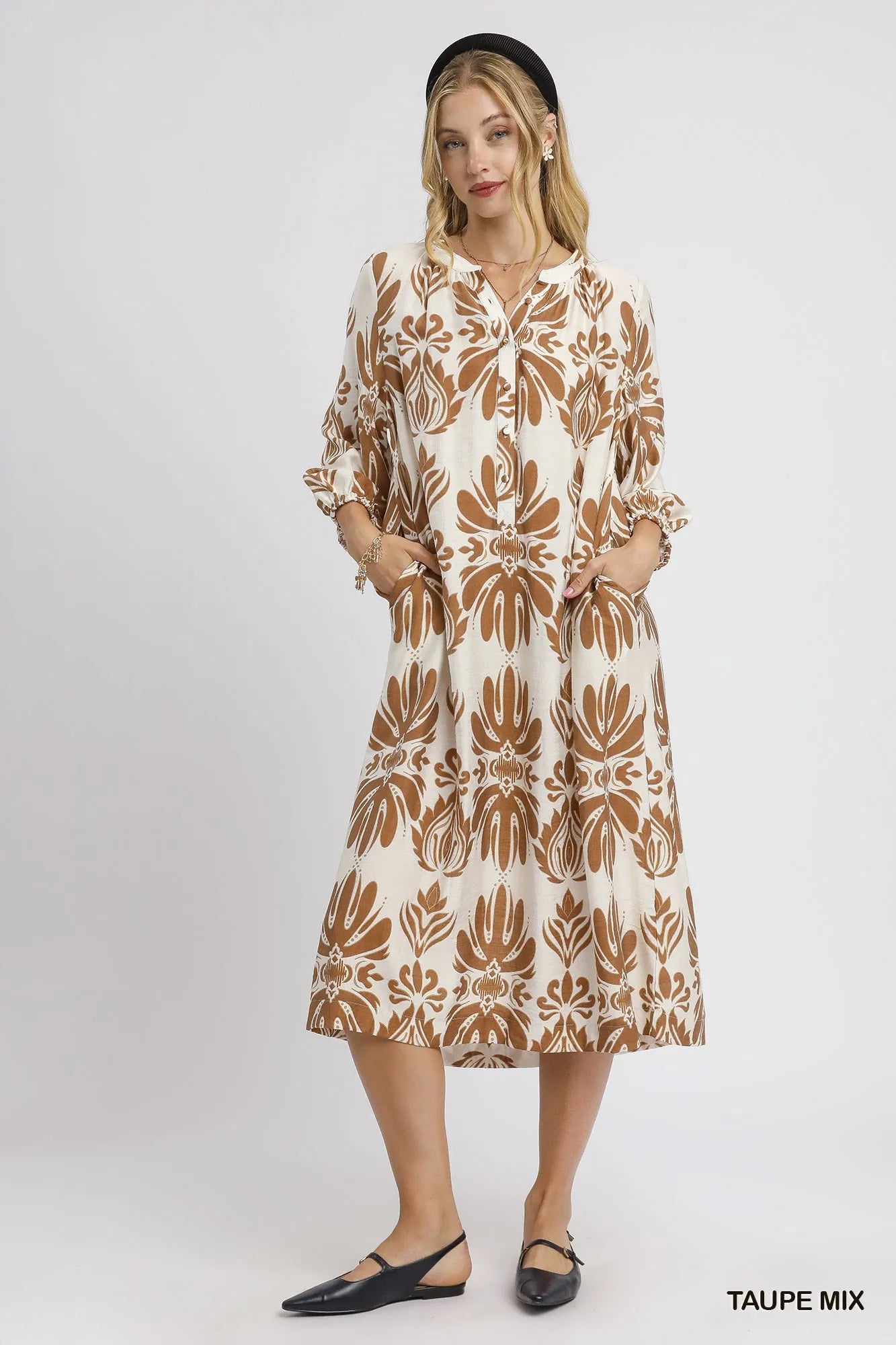 Umgee Mix Abstract Floral Print Midi Dress | Midi Dresses Daverri Fashions