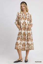 Umgee Mix Abstract Floral Print Midi Dress | Midi Dresses Daverri Fashions