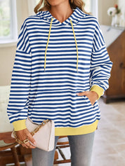 Lovelet Drawstring Striped Long Sleeve Hoodie | Hoodies Daverri Fashions