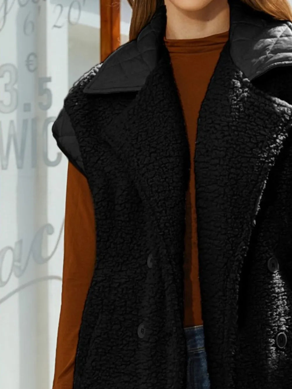 Fuzzy Collared Neck Button Up Vest Coat | Vest Jackets Daverri Fashions