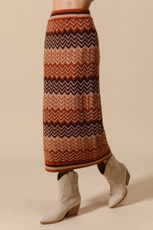 SO ME Multi Color Chevron Knit Skirt