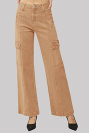 RISEN Full Size High Rise Wide Leg Cargo Jeans Cocoa