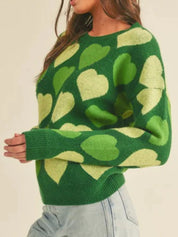 Heart Ribbed Hem Long Sleeve Sweater | Sweaters Daverri Fashions