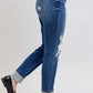 Judy Blue Full Size Mid Rise Boyfriend destroy Jeans with Yoke Pockets and Faux Selvedge Cuff Plus Size - DAVERRI FASHIONS
