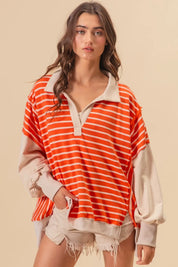 BiBi Stripe Knit Loose Fit Top With Cut Edge Detail | Tops Daverri Fashions