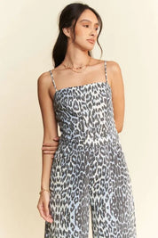 Davi & Dani Leopard Spaghetti Straps Wide Leg Jumpsuit | Jumpsuits Daverri Fashions