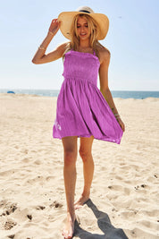 Davi & Dani Smocking Halter Neck Tie Open Back Mini Dress | Mini Dresses Daverri Fashions