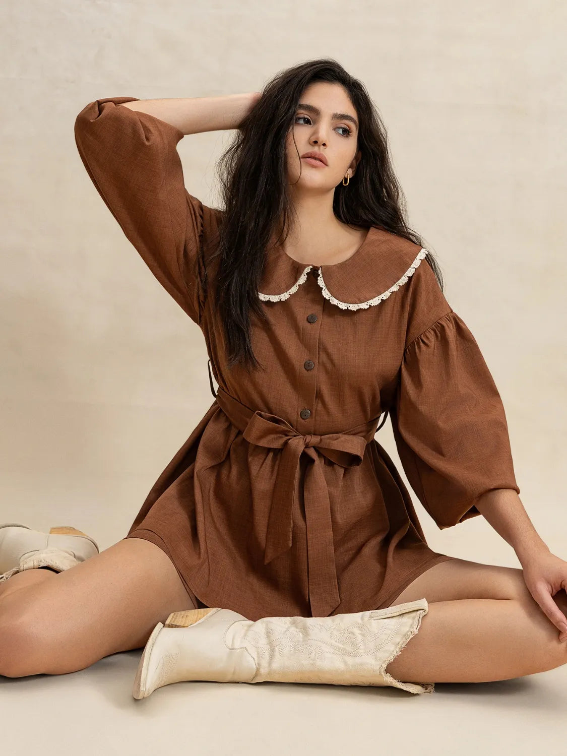 Peter Pan Collar Balloon Sleeve Top and Shorts Set | Daverri Fashions