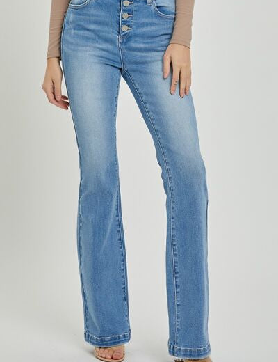 RISEN Full Size High Rise Button Fly Bootcut Jeans Light