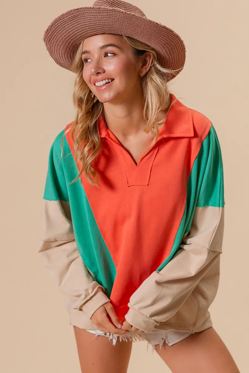 BiBi Colorblock Exposed Seam French Terry Sweatshirt | Daverri Fashions