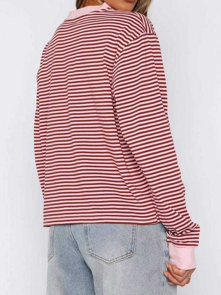 Striped Oversized Round Neck Sweatshirt | Sweatshirts Daverri Fashions