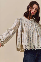 SO ME Floral Print Lace Button Down Shirt | Daverri Fashions