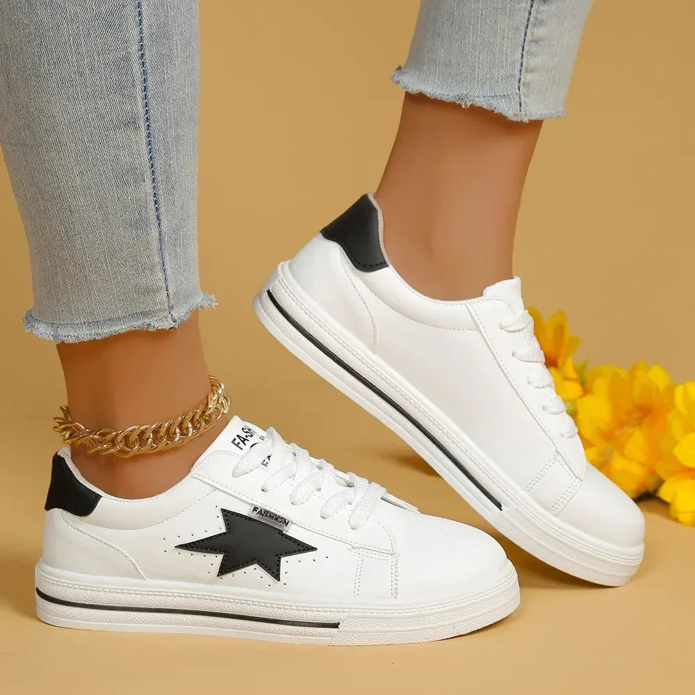 Star Round Toe Lace Up Sneakers - DAVERRI FASHIONS