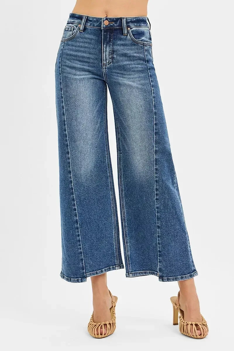 RISEN High Rise Crop Wide Leg Jeans with Step Hem - DAVERRI FASHIONS