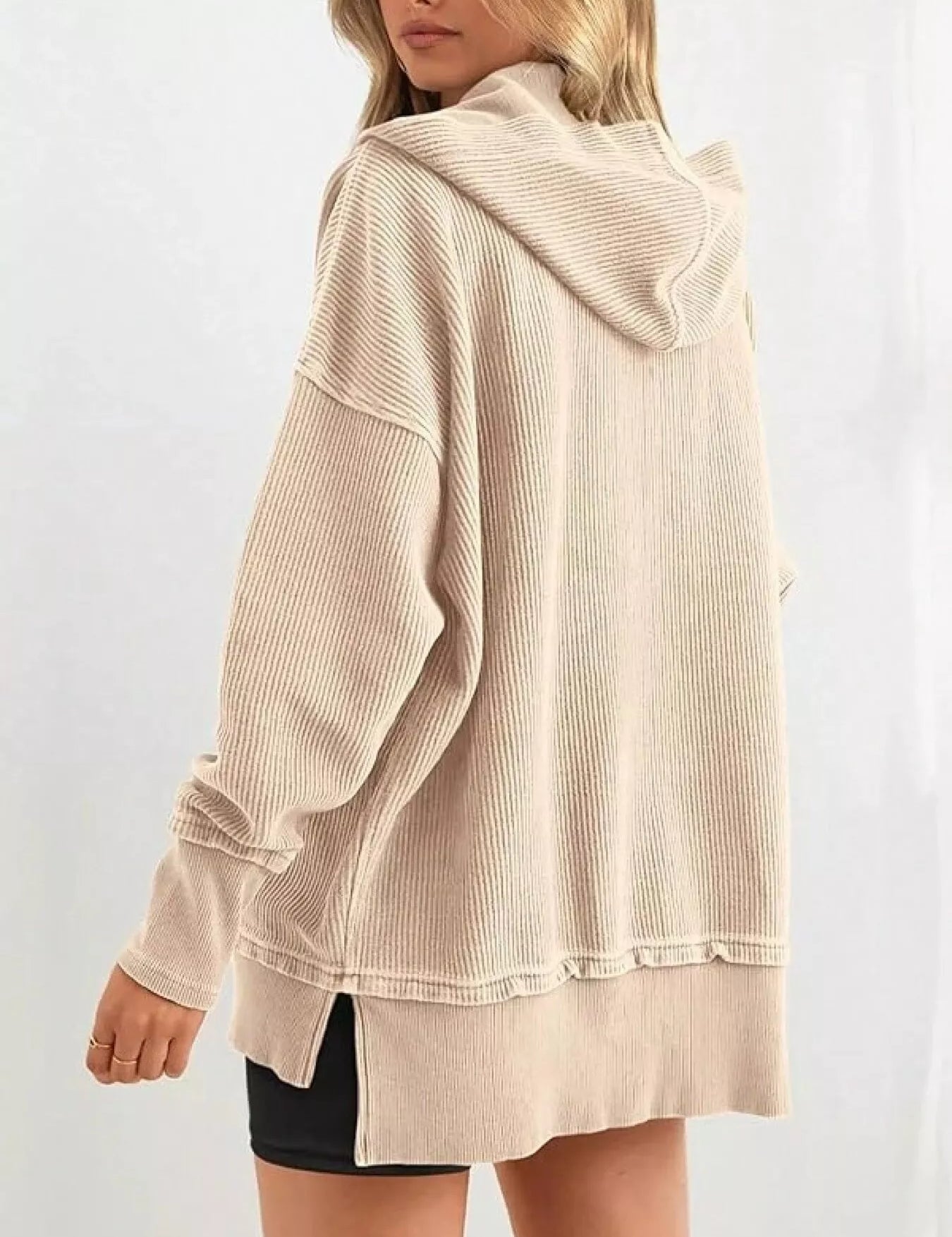 Half Snap Long Sleeve Hoodie | Hoodies Daverri Fashions