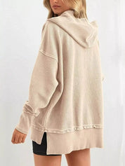 Half Snap Long Sleeve Hoodie | Hoodies Daverri Fashions