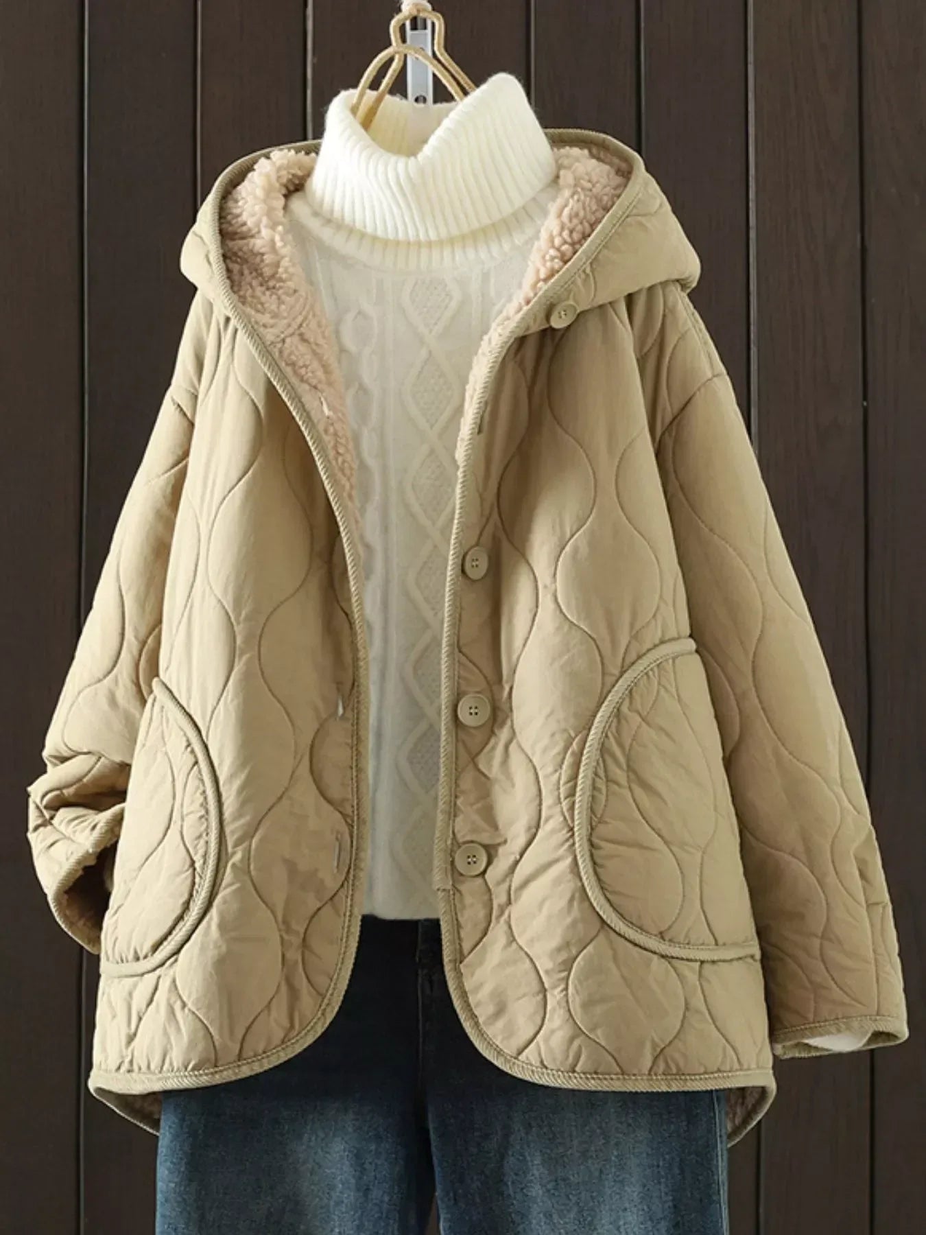 Quilted Hooded Sherpa Lined Jacket - DAVERRI FASHIONS