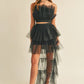 MABLE Tulle Tube Ruffle Crop Top and High Low Maxi Skirt Set Skirt Sets