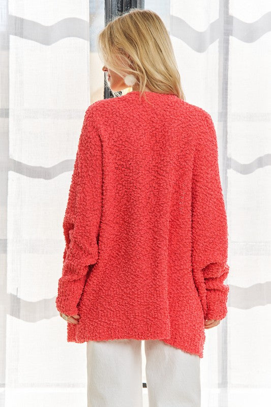 ADORA Popcorn Knit Open Front Long Sleeve Cardigan Tops