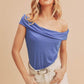 Aemi + Co Off-Shoulder Short Sleeve Top Light Indigo