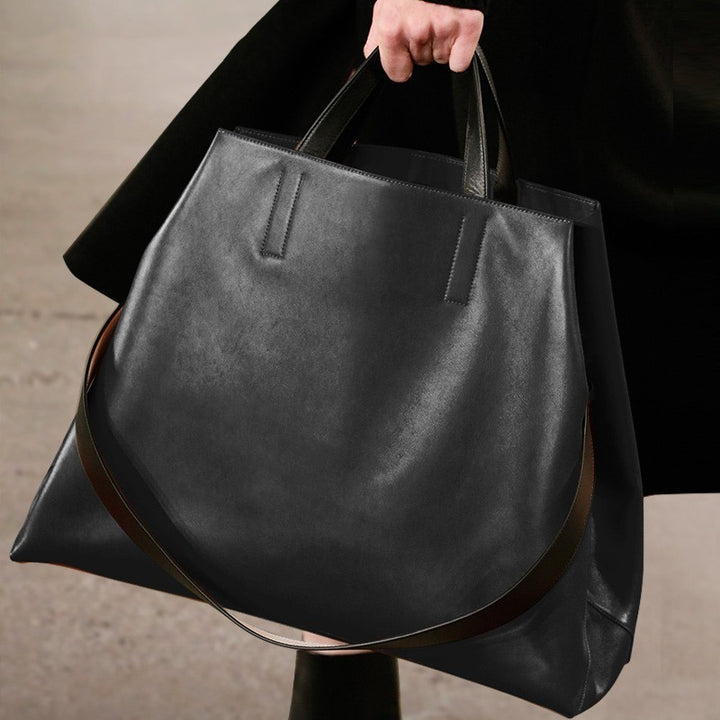 Black Cecily Leather Tote Bag | Tote Bags Daverri Fashions