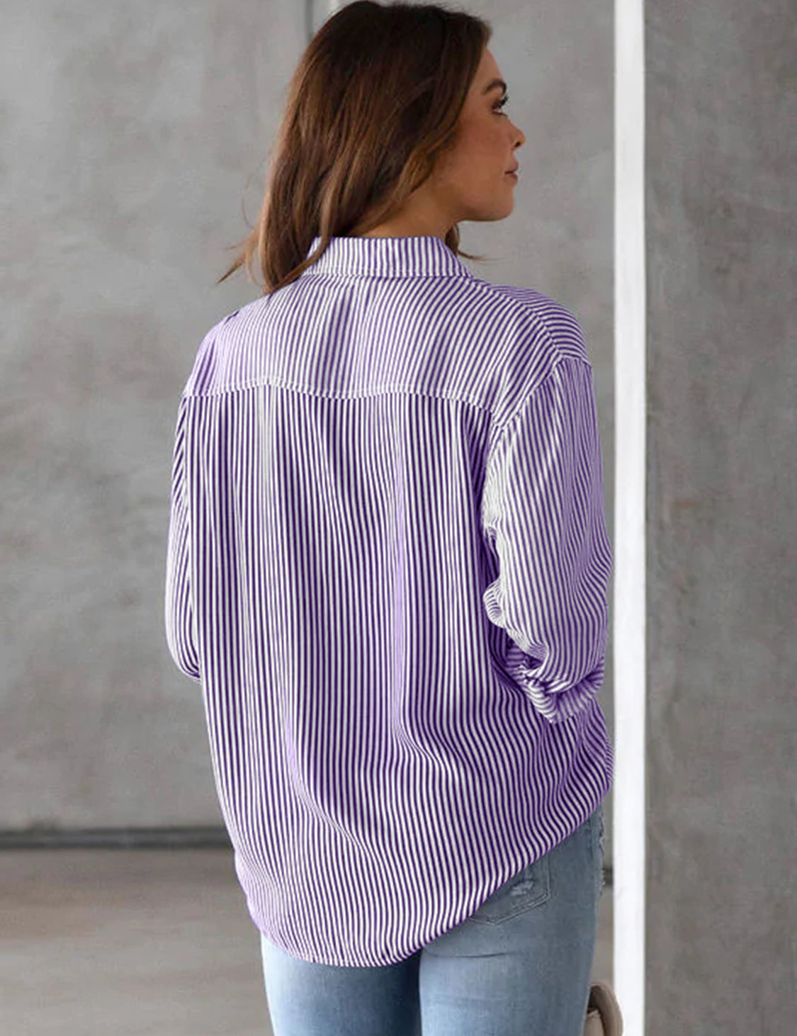 Lovelet Striped Collared Neck Shirt with Pocket | Shirts Daverri Fashions
