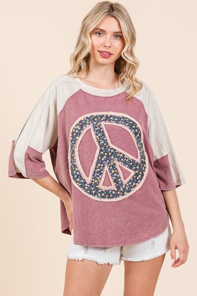 Mittoshop Peace Sign Patch Mineral Washed T-Shirt T-Shirts